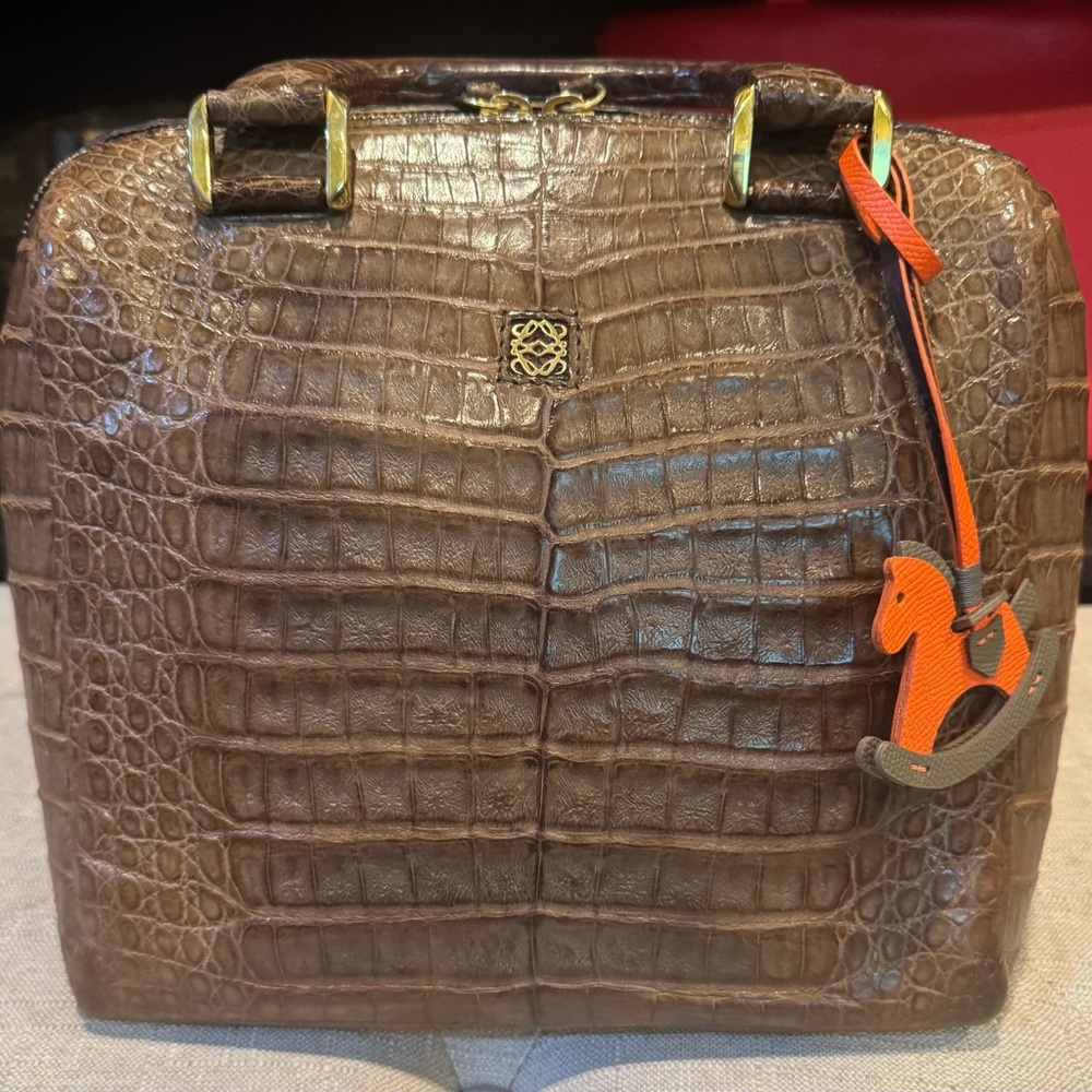 Sold-Loewe Brown Satchel with Crocodile  Leather